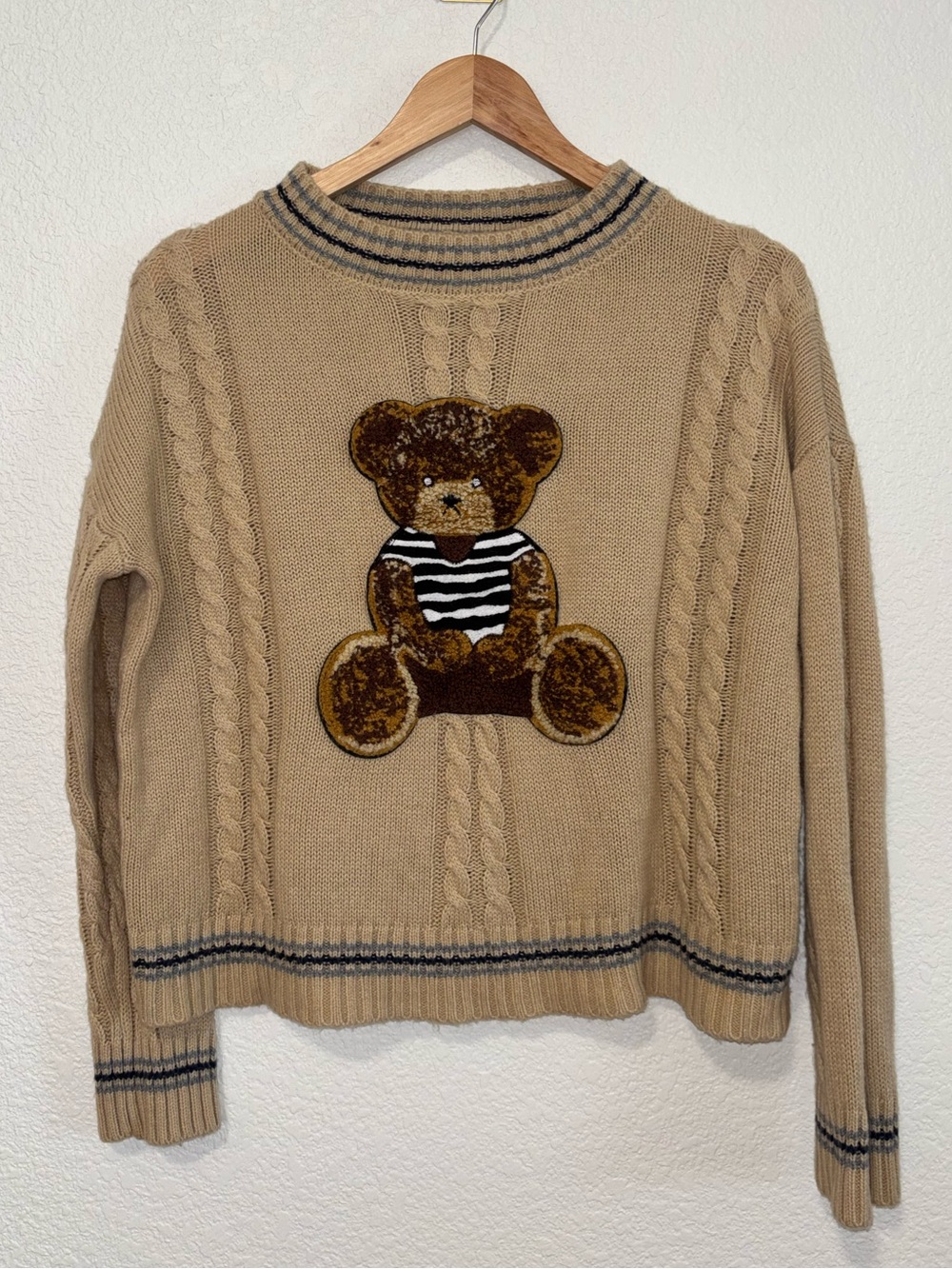 SHEIN Teddy Bear Cable Knit Sweater Girls 15Y Womens XS Beige Cozy